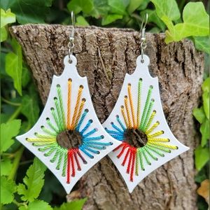 Beautiful Multicolor Geometric Long Wood Earrings
